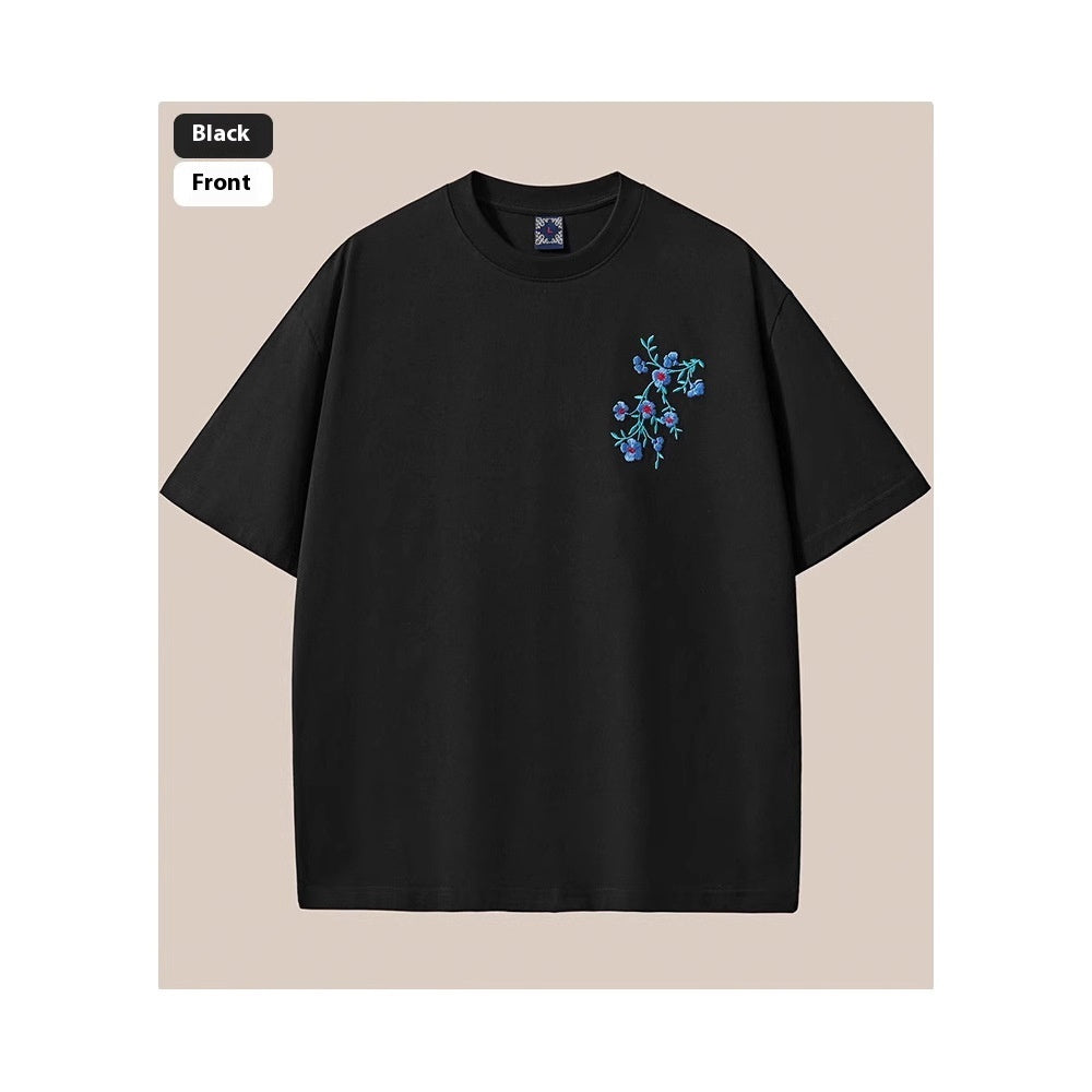 Cotton Short-sleeved T-shirt Men's Embroidery Loose