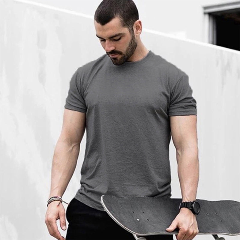 Solid Color Fitness Men's Round Neck Sports Short Sleeve