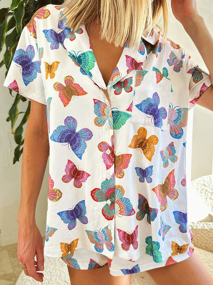 Butterfly Print Short Sleeve Homewear Suit Women null