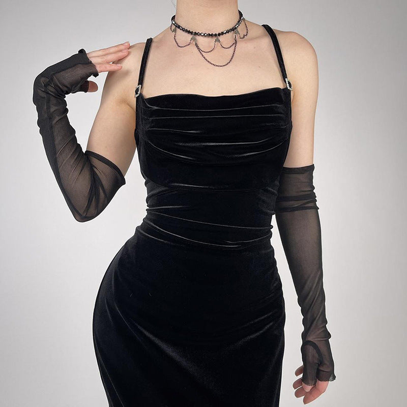 Backless Velvet Dress Women's Sling null