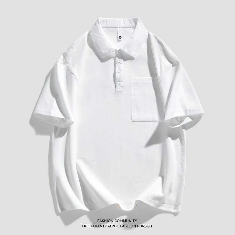 New Heavy Solid Color Pocket Polo Shirt Men's Elbow-sleeved Top Work Clothes