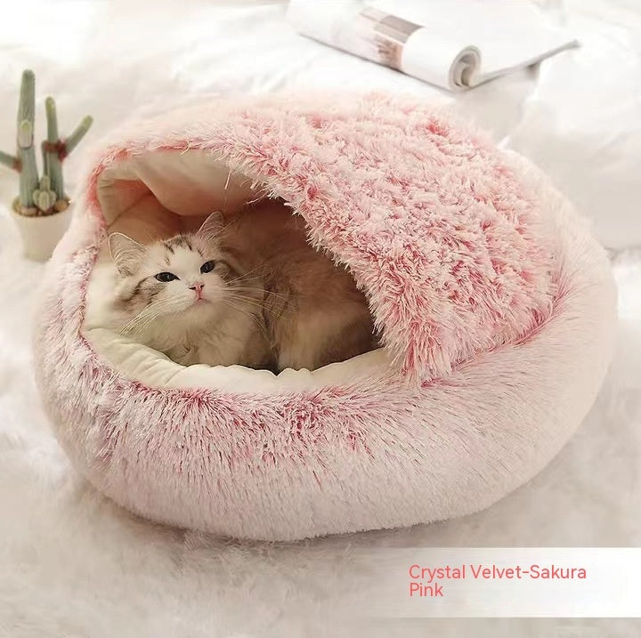 2 In 1 Dog And Cat Bed Pet Winter Bed Round Plush Warm Bed House Soft Long Plush Pets Bed Pet Products null