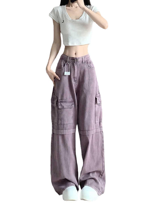 Retro Purple Cargo Jeans Women null