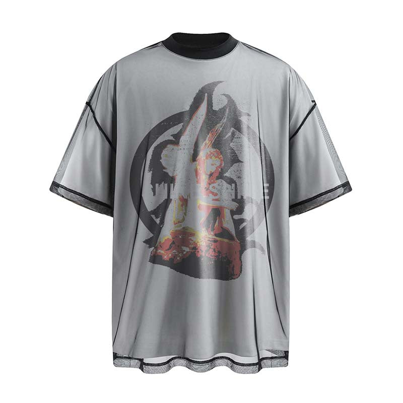 National Fashion American Angel Print Fake Two-piece Double-layer Niche Short-sleeved T-shirt Men