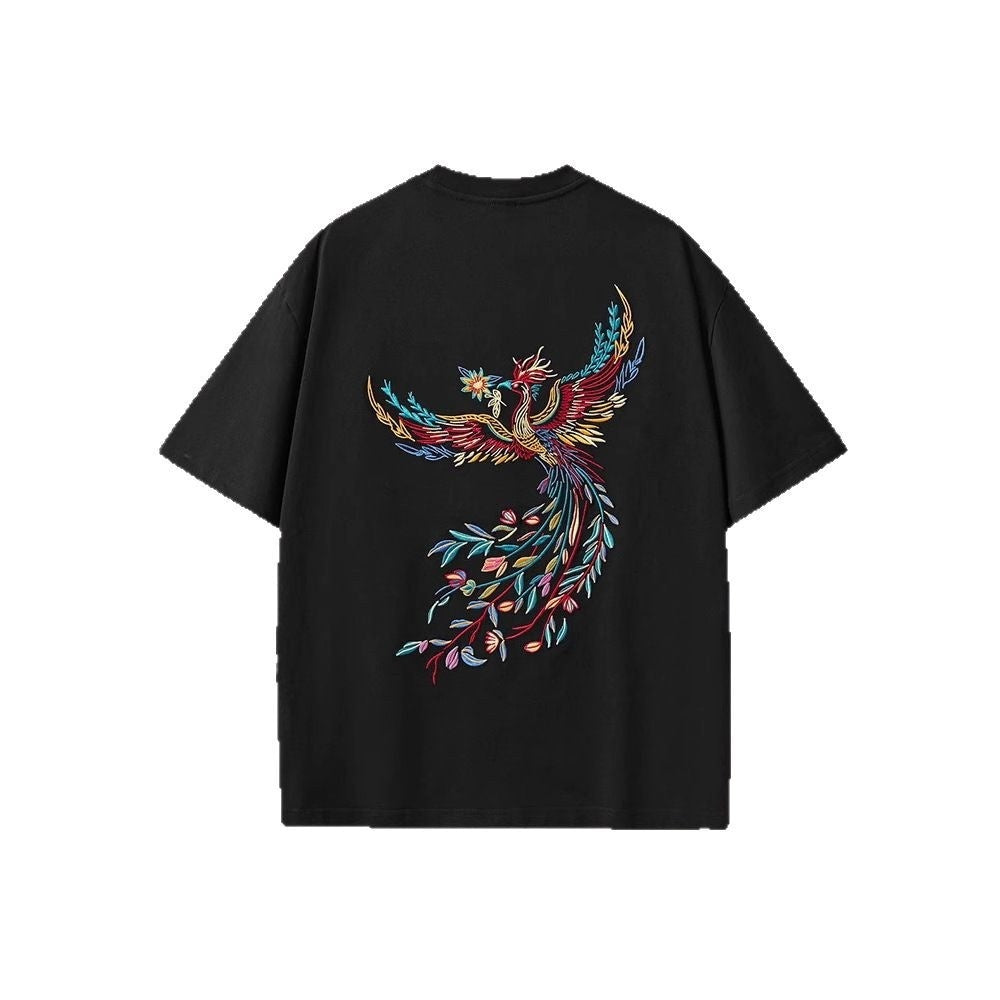 Cotton Short-sleeved T-shirt Men's Embroidery Loose