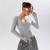 Simple Casual Solid Color Deep V-neck Slim Fit Waist-controlled Long Sleeves Jumpsuit Women