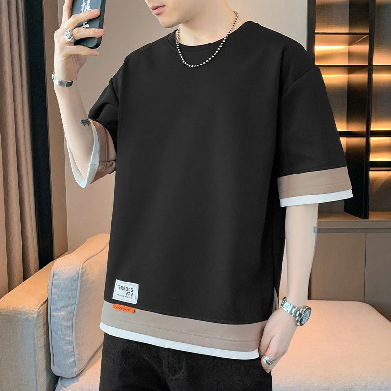 Japanese Color Matching Stitching Fake Three-piece Short Sleeve