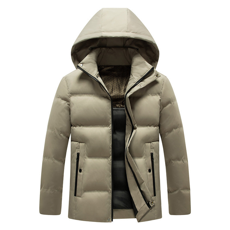 Mens Padded Cotton Coat With Fleece-Lined Detachable Hood