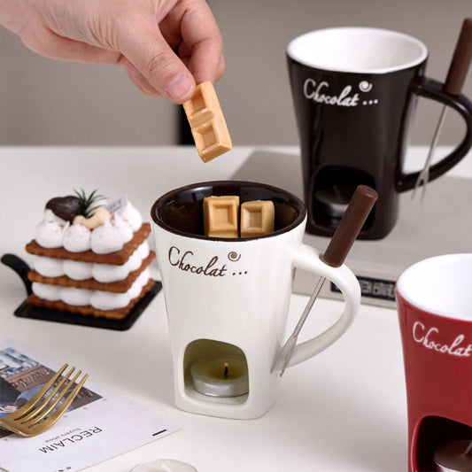 Fondue Mug Set Personal Mini Fondue Pots Chocolate Cheese Ice Cream Fondue Maker Kit Individual Butter Melter Cup Small Warmer Kitchen Gadgets null