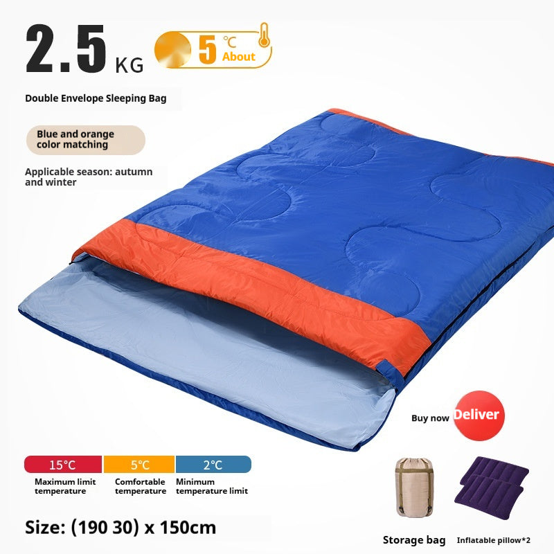 Double Sleeping Bag Adult Outdoor Camping Thickened Warm-keeping And Cold-proof Quilt Dual-use null