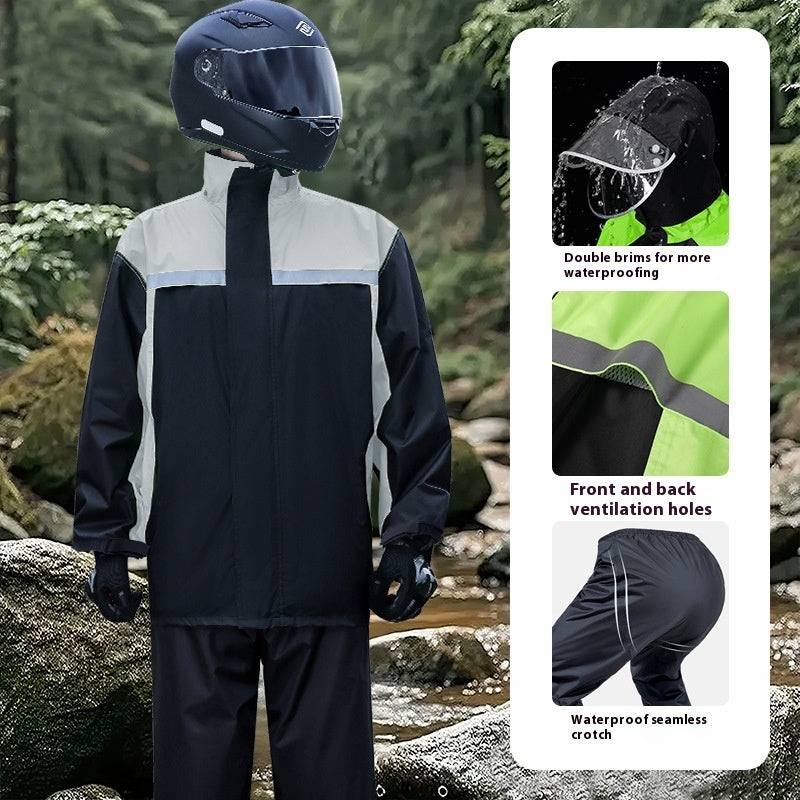 Men's Minimalist Color Blocked Split Motorcycle Raincoat
