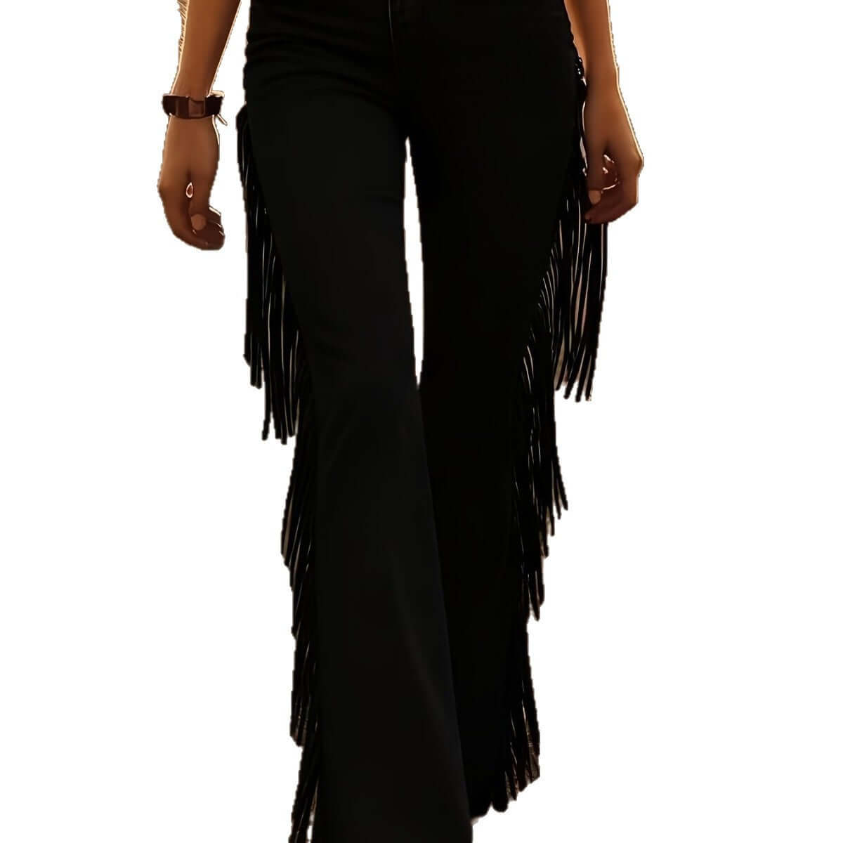 Womens Fitted, Stretchy Flare Pants With Tassels
