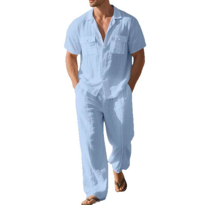 Simple Workwear Short Sleeve Shirt Trousers Suit Men