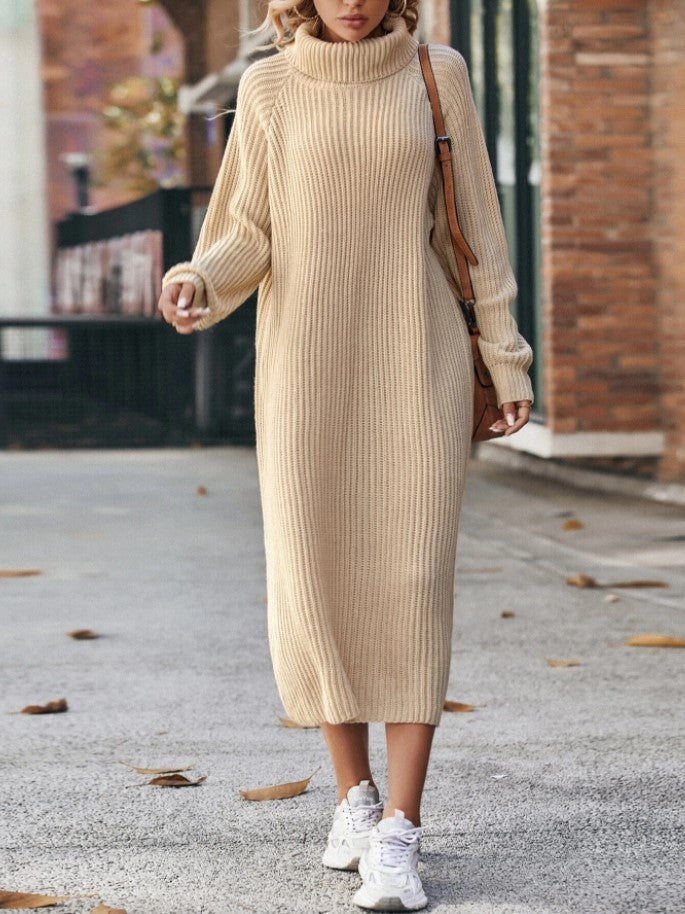 Winter Turtleneck Knitted Sweater Dress Fashion Solid Loose Pullover Long Dresses For Women Clothing null