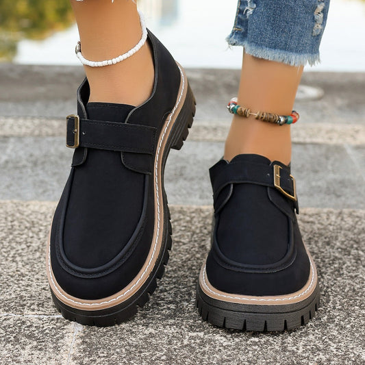 Fashion Buckle Loafers For Women British Style Height-increasing Thick-soled Casual Shoes null