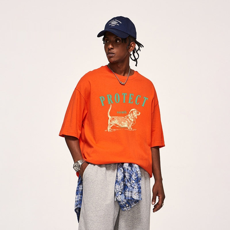 Dog Pulp-pulling Printed T-shirt Loose Animal Short-sleeved T-shirt Men