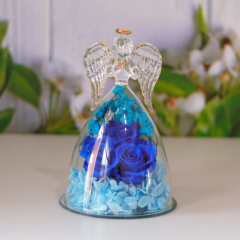 Eternal Flower Gift Box Angel Glass Cover Dried Rose Gift Box For Christmas New Year Valentine's Day Home Decor null