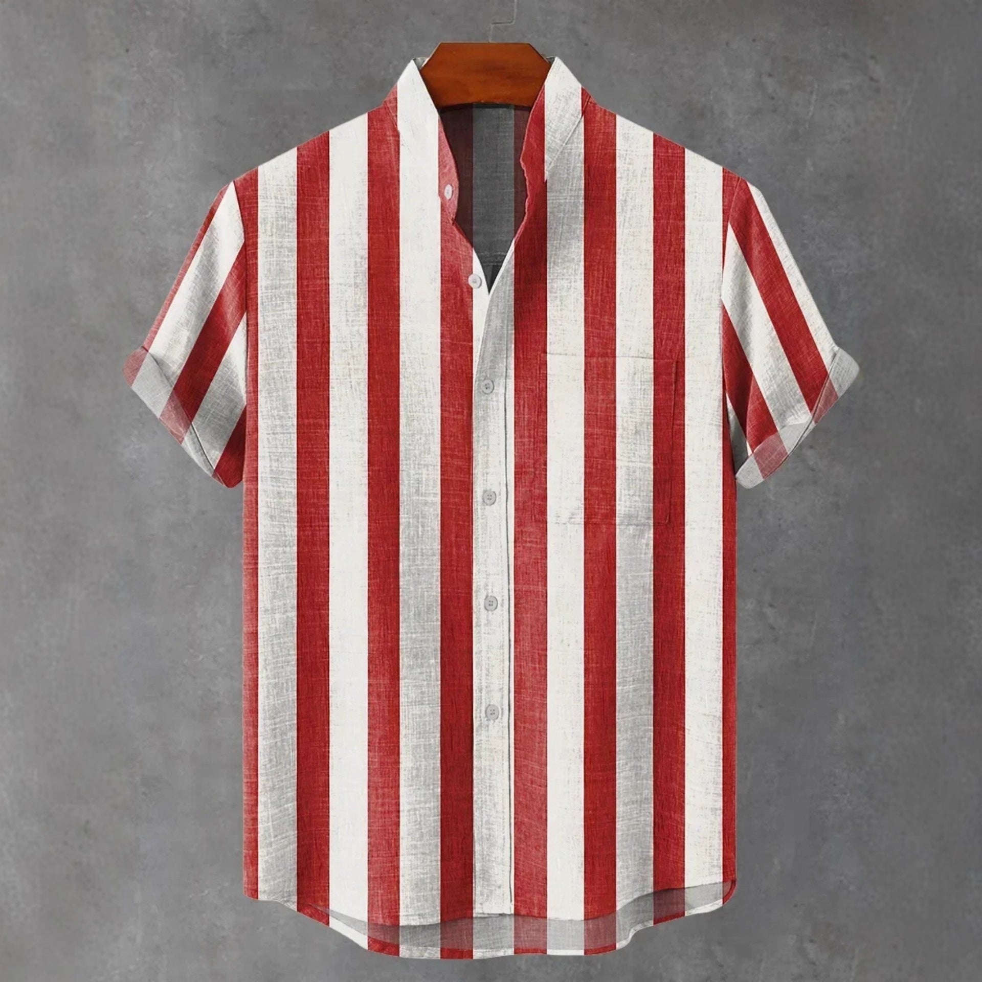 Men's Stand Collar Contrast Color Striped Casual Cool Versatile Short Sleeve