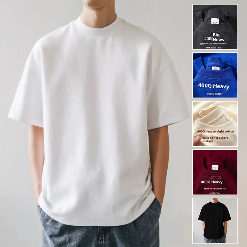 Plus Size Cotton Men's Blank T-Shirt White Oversized Retro Solid Color T-Shirt Large Size Men's Women's Fashion Short Sleeve Men's T-Shirt null