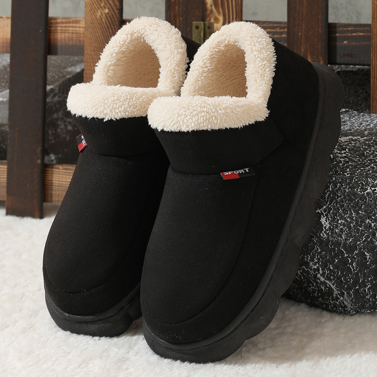 Winter Plush Cotton Shoes Women Men Warm Suede House Shoes For Parents Solid Color Thick-soled Garden Shoes Outdoor null