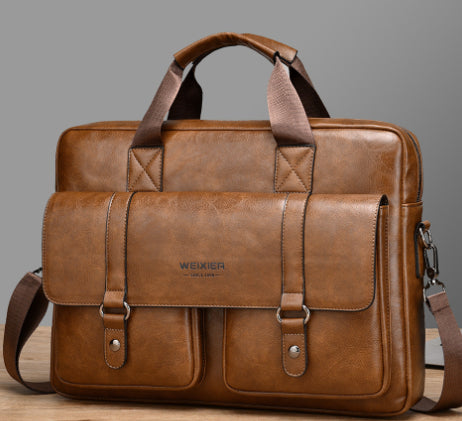Mens Business Large-Capacity ShoulderCrossbody Simple Briefcase