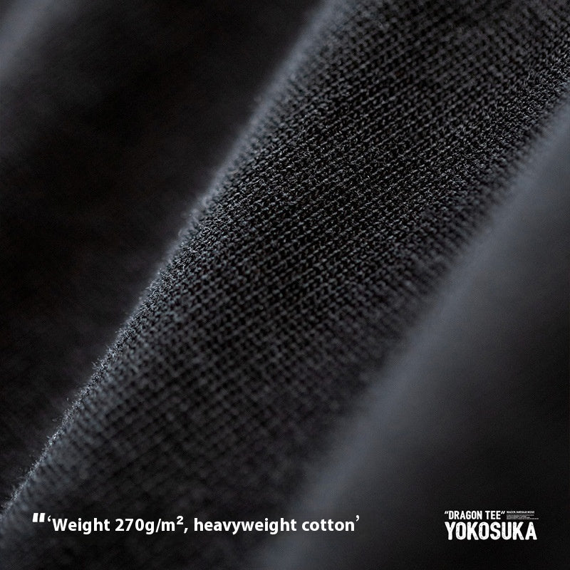 American Retro Dragon Ziling Machine Embroidery T-shirt