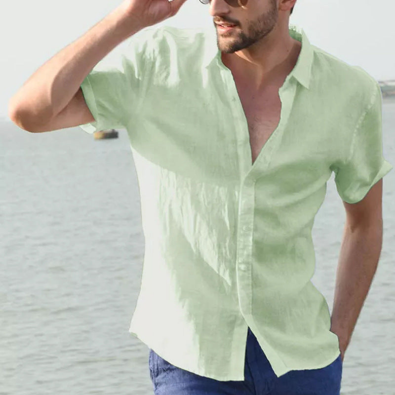 Summer Short-sleeved Shirt Casual Button Tops Men Clothing null