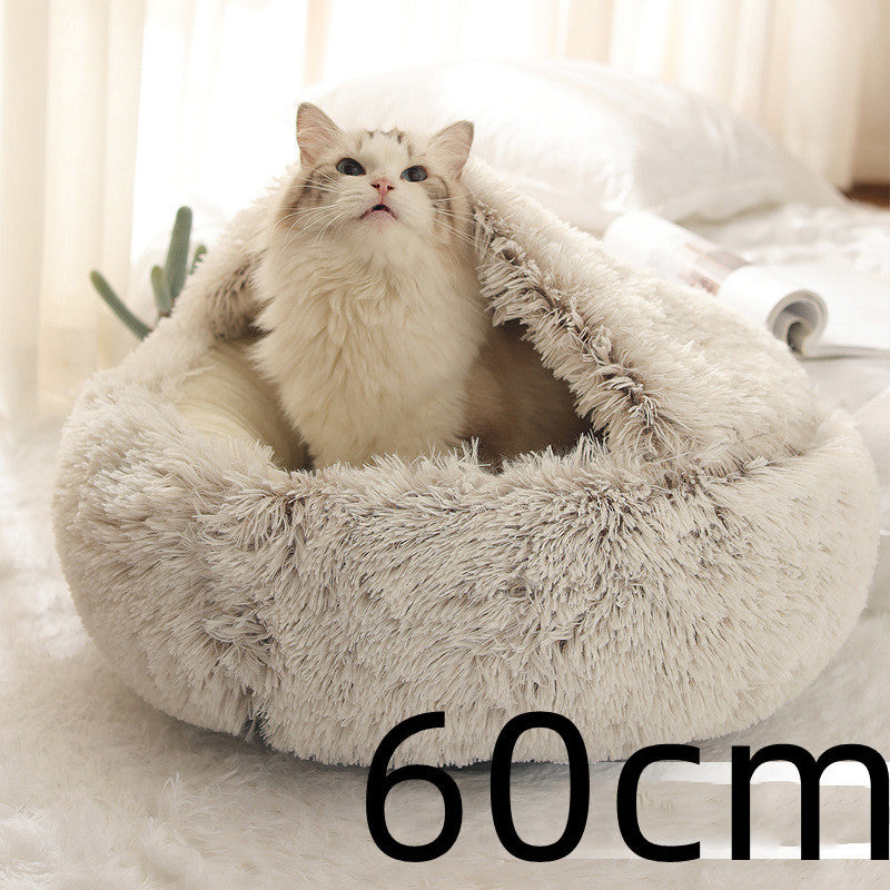 2 In 1 Dog And Cat Bed Pet Winter Bed Round Plush Warm Bed House Soft Long Plush Pets Bed Pet Products null