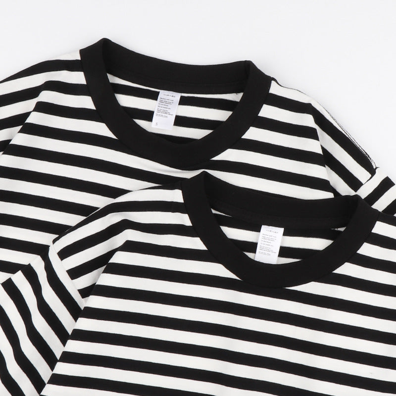 Striped Short Sleeve Simple Men's Versatile T-shirt Loose Top Half Sleeve Slim Striped Navy Skirt