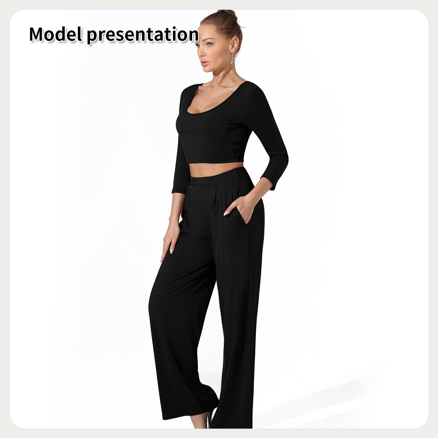 Women's Fashion Simple Solid Color Top Pants Set null