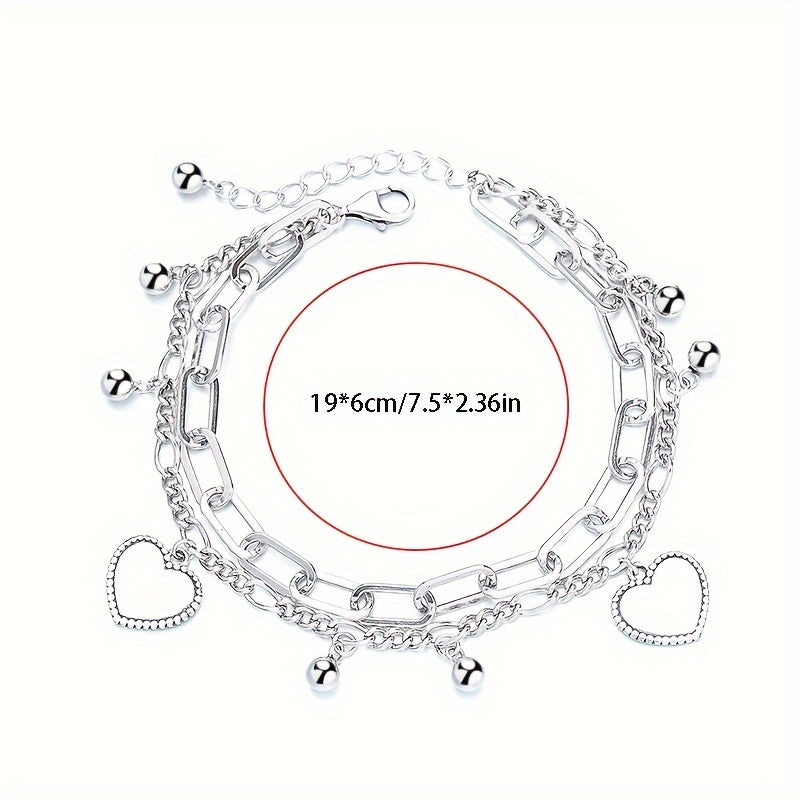 Double Layer Stainless Steel Love Punk Style Silver Color Party Ornament Hand Decoration Bracelet for Women