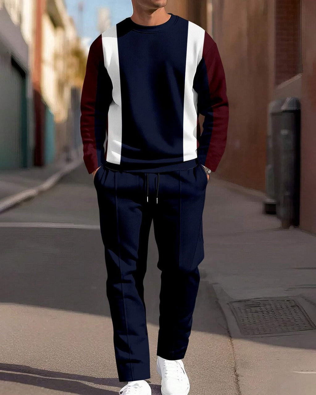 Fashion Men's Casual Sporty Round Neck Sweatshirt And Pants Two-piece Set