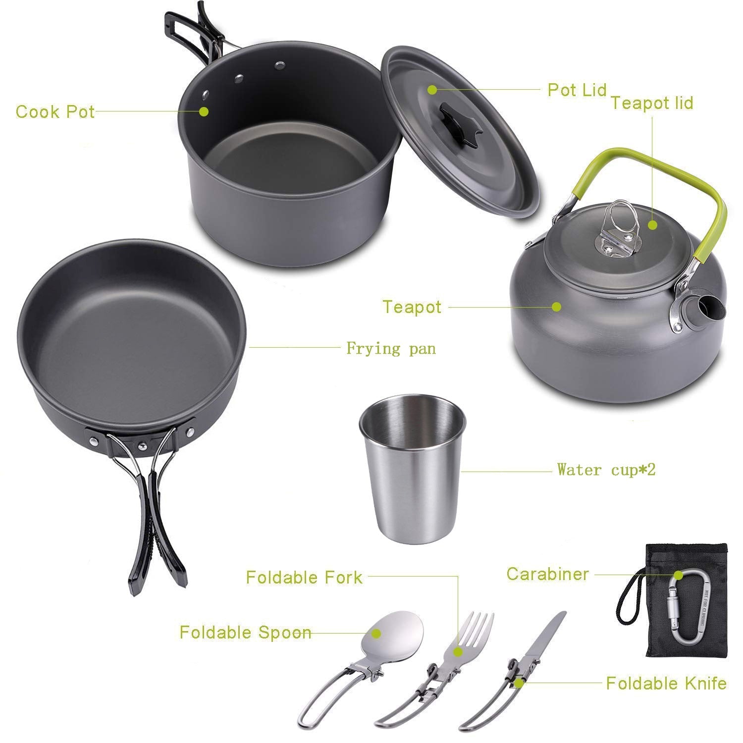 Outdoor Jacketed Kettle 2-3 Person Camping Teapot Tableware Suit null