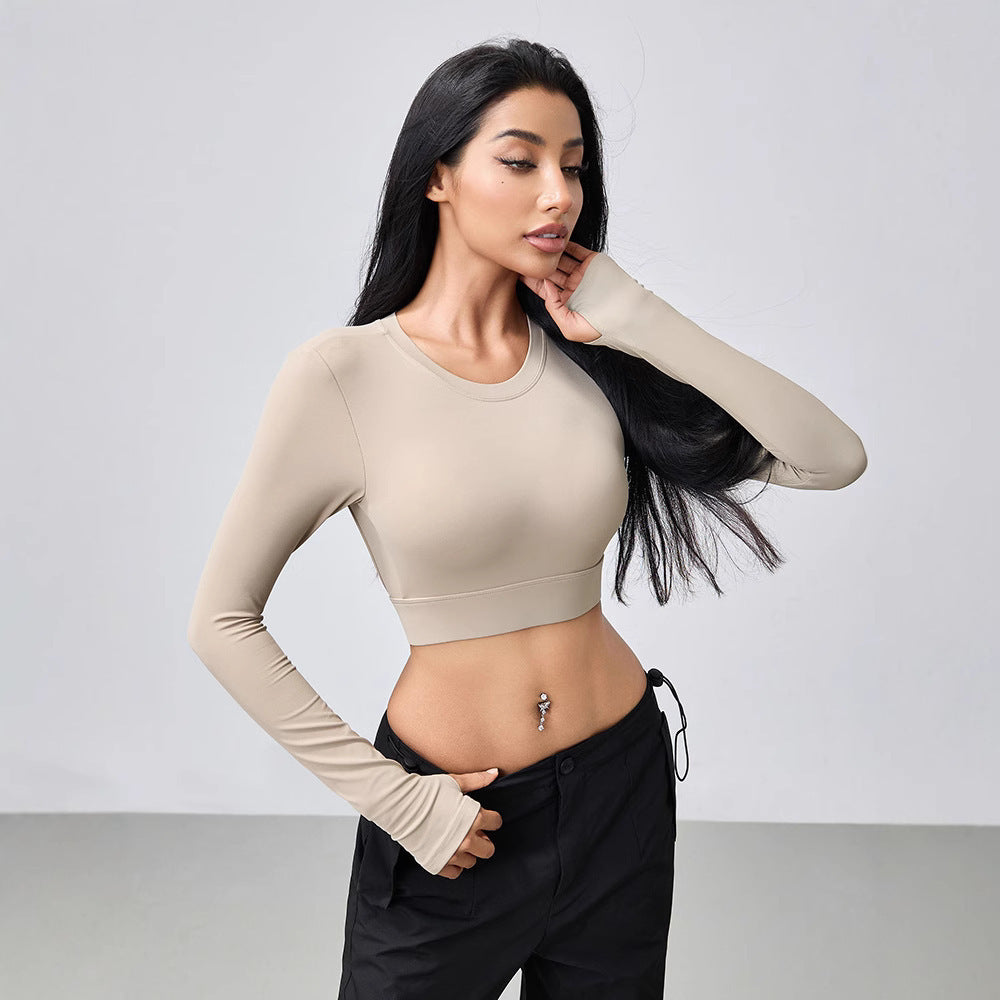 Beauty Back Hollow Out Tight Sports Long Sleeve Finger Fit Design T-shirt null