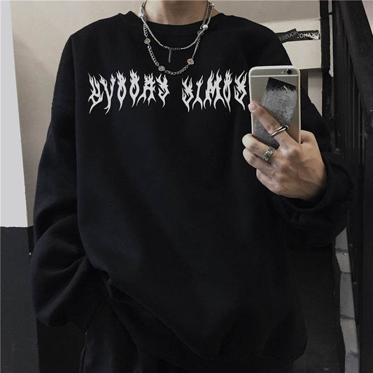 Dark Wings Alphabet Print Crew Neck Fleece Sweatshirt - Update Avenue 