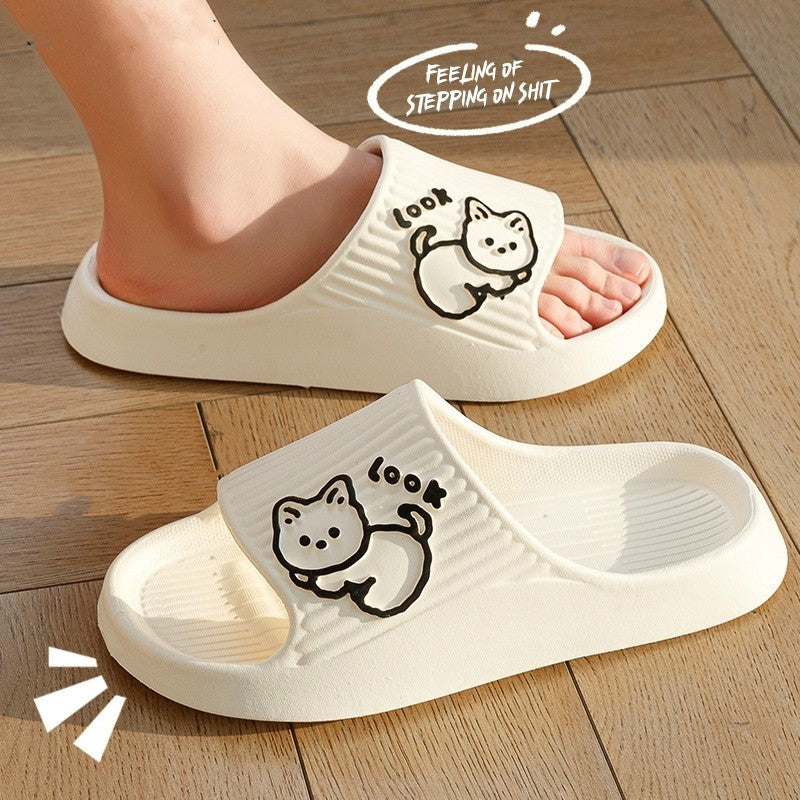 Cute Cat Slippers Summer Women Home Shoes Bath Thick Platform Non-Slip Slides Indoor Outdoor null