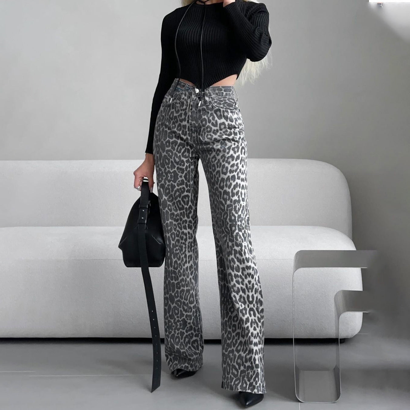 Leopard Print Narrow Jeans For Women null