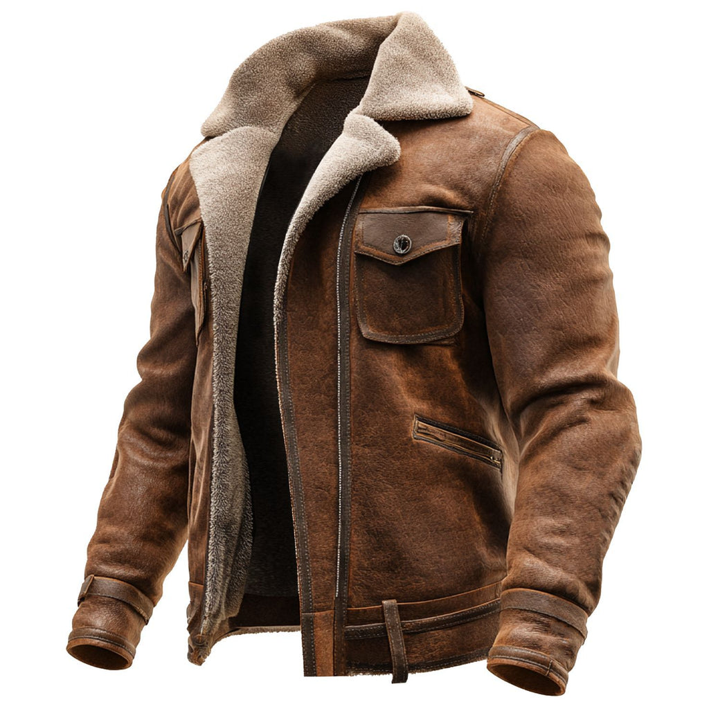 Autumn And Winter Men's Retro Brown Suede Casual Jacket