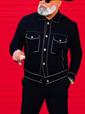 Black Denim Jacket With White Topstitching Detail