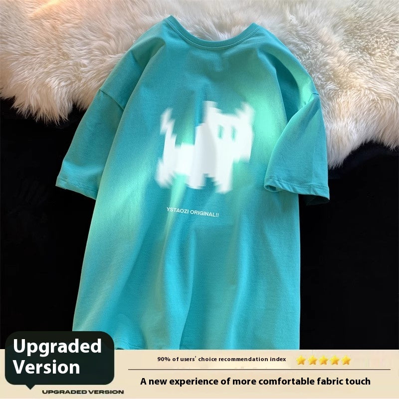 Cat Print Hong Kong Style Loose Short Sleeved Shirt