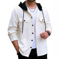 Men's Casual Sporty Color-block Hooded Button-up Jacquard Pocket Jacket