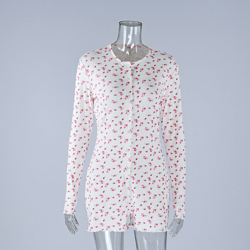 Hemstitched Print Ruffle One-piece Bodysuit