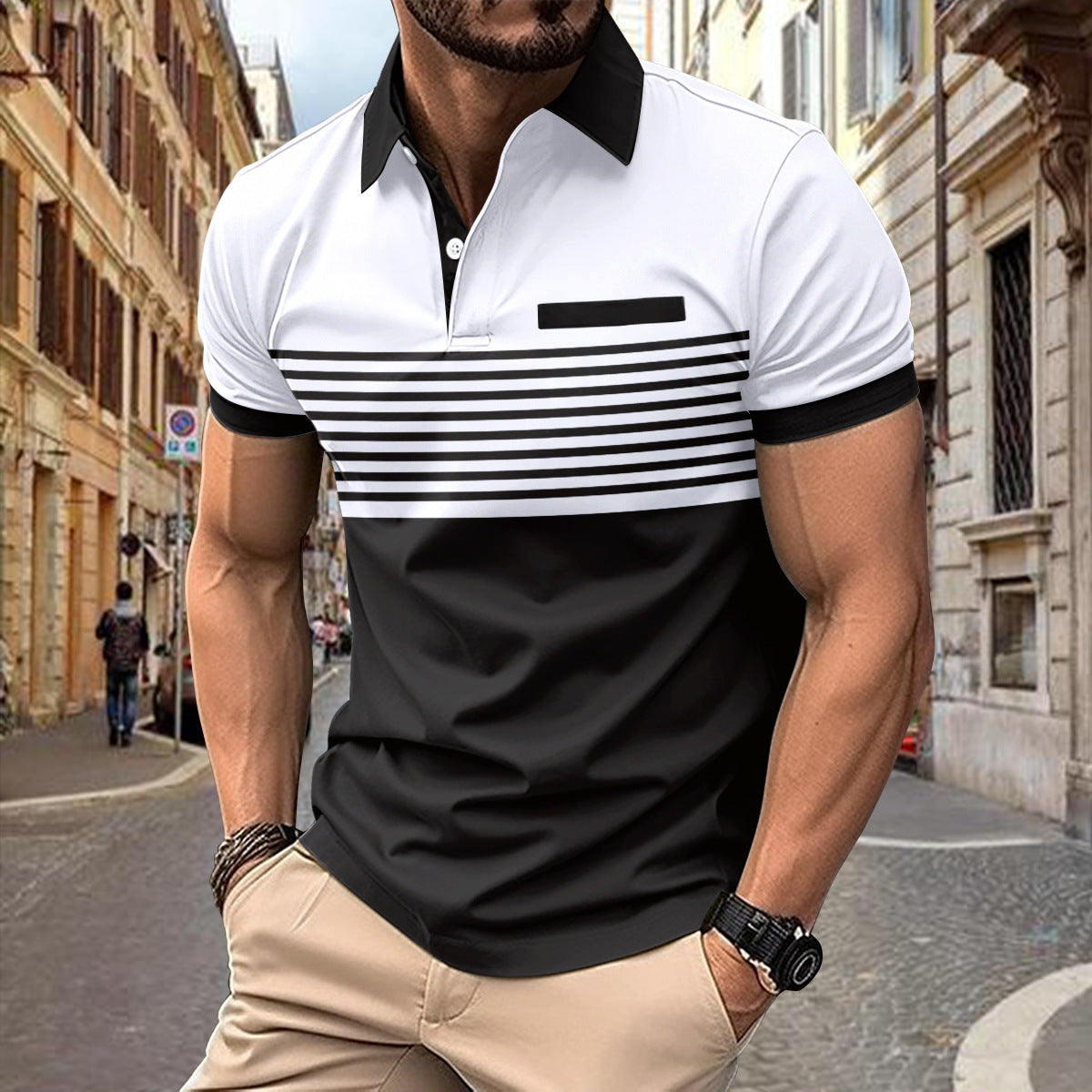 Casual Striped Shirt With Chest Pocket Men Clothing null