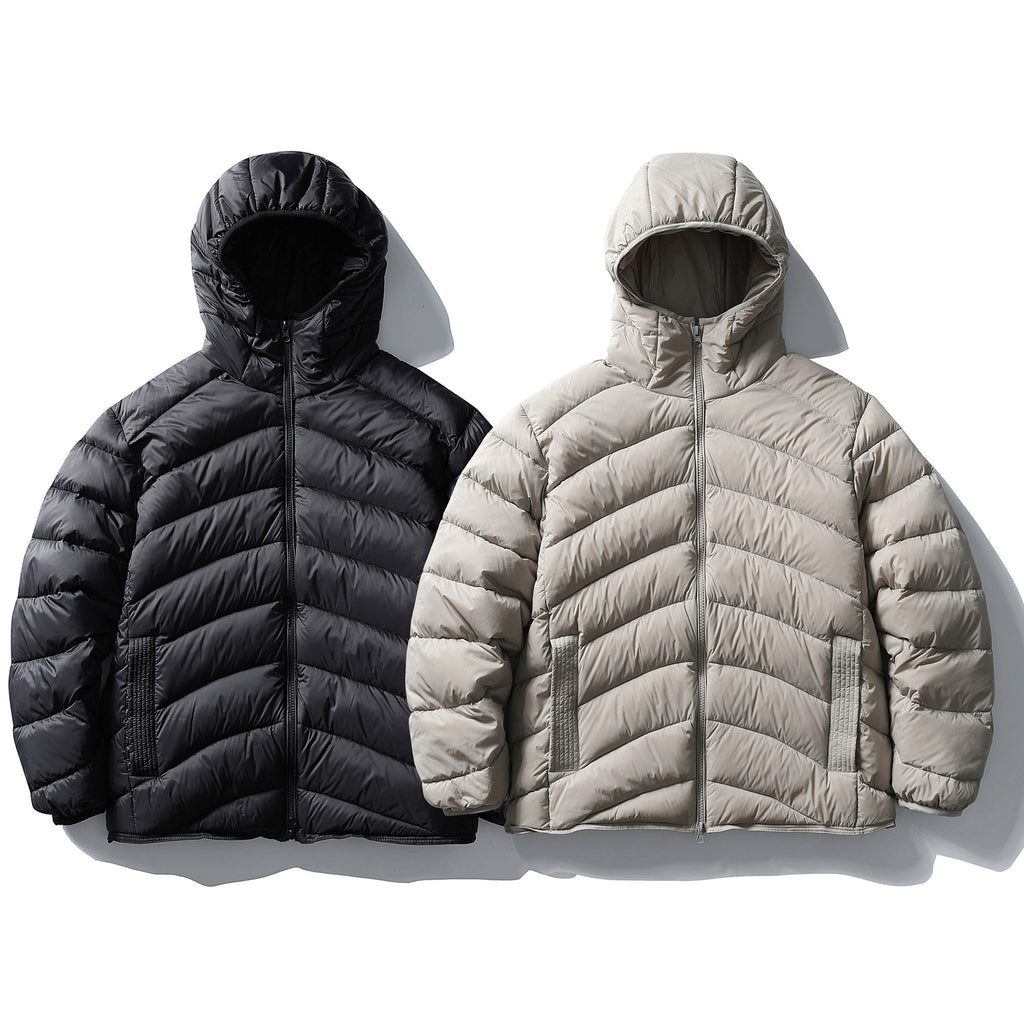 White Duck Down Hooded Ribbed Down Jacket Warm And Versatile