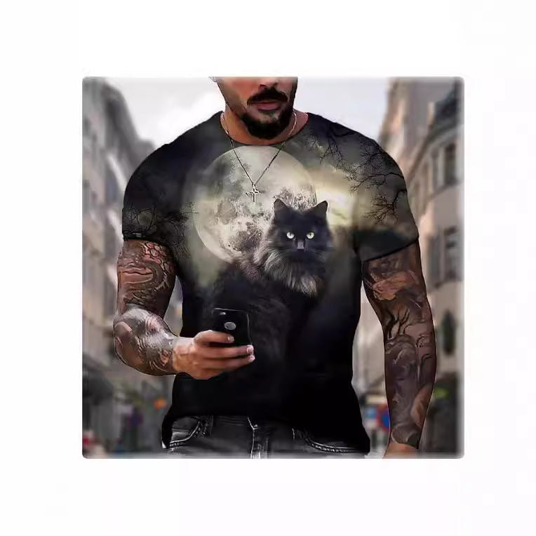 Animal Print 3dT Shirt Cute Cat Short Sleeve Men