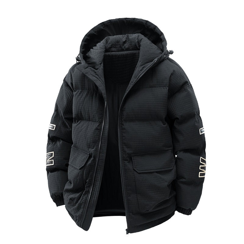 Men's Cotton-padded Coat Hooded Letter-print Winter Leisure Warm Top