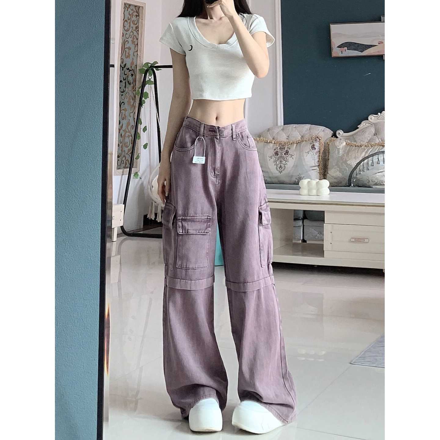 Retro Purple Cargo Jeans Women null