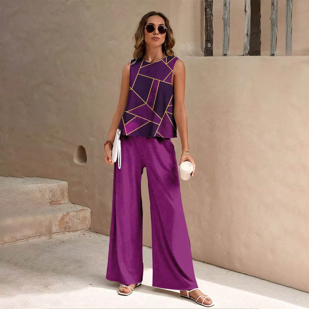 European And American Fashion Nation Geometric Vest Pants Suit null