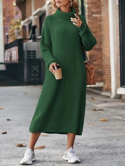 Winter Turtleneck Knitted Sweater Dress Fashion Solid Loose Pullover Long Dresses For Women Clothing null