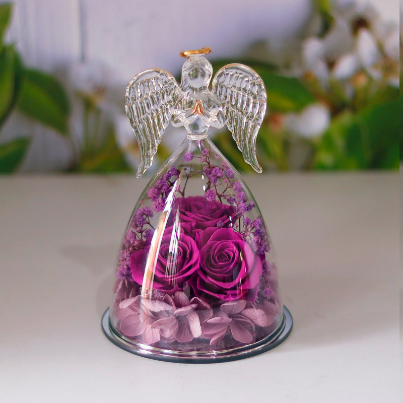 Eternal Flower Gift Box Angel Glass Cover Dried Rose Gift Box For Christmas New Year Valentine's Day Home Decor null